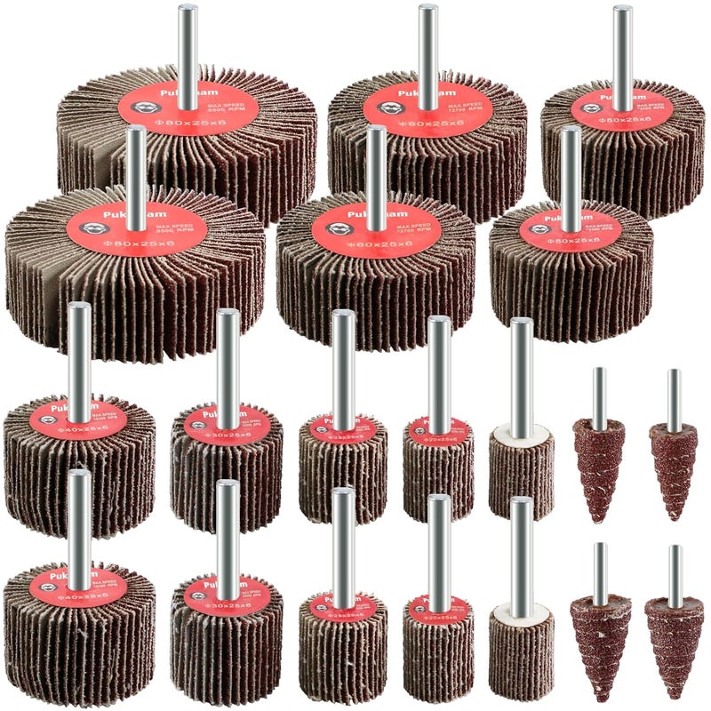 Pukamam 20 Pcs Flap Wheel Sander Set 80 Grit Sanding Wheel for Drill 1/4" Shank for Metal Wood - Image 1
